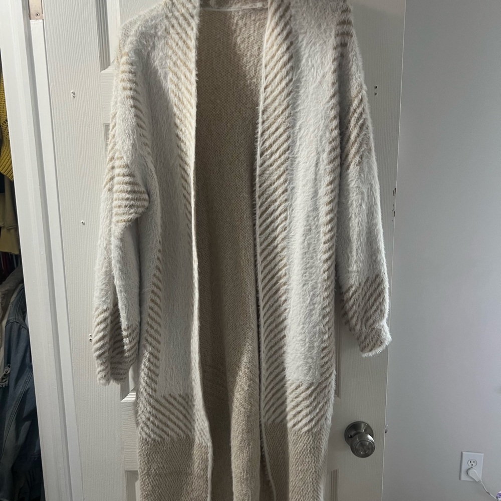 Cozy Striped Cream and Tan Women's Sweater
